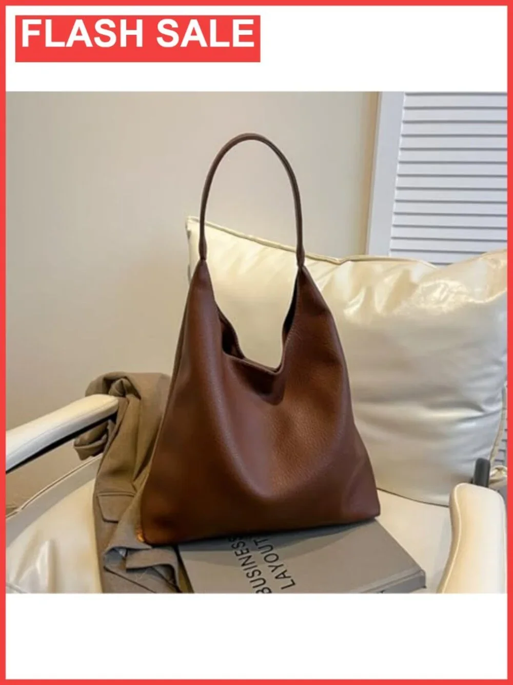 Vegan PU Leather Slouchy Hobo Shoulder Bag Tote for Work Travel